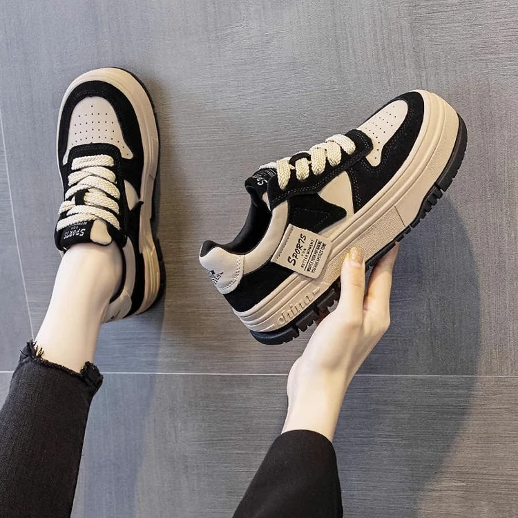 2025秋季新款爆款面包鞋拼色防滑厚底耐磨舒适轻便运动休闲板鞋女