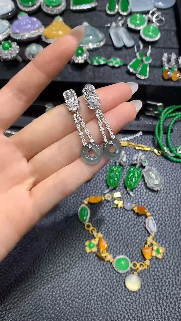 翡翠银S925镶嵌耳饰10不含链随机发货1件