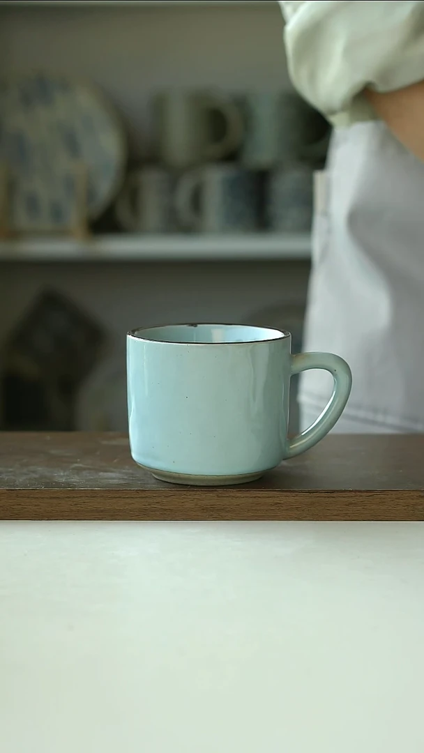 陶瓷瑕出德沙釉蒂芙尼蓝咖啡杯200@4-2@