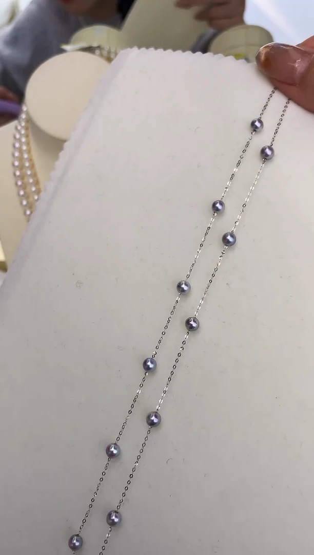 18K金镶嵌DA海水珍珠 灰珠满天星项链 XC118