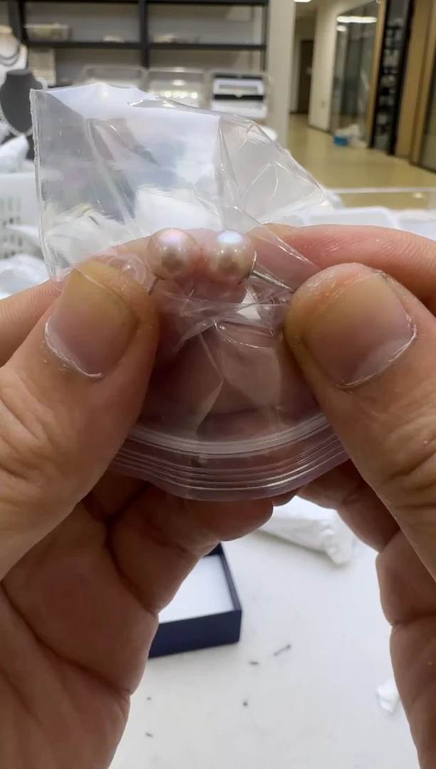 银S925镶嵌淡水珍珠耳钉7mm 紫-孤品