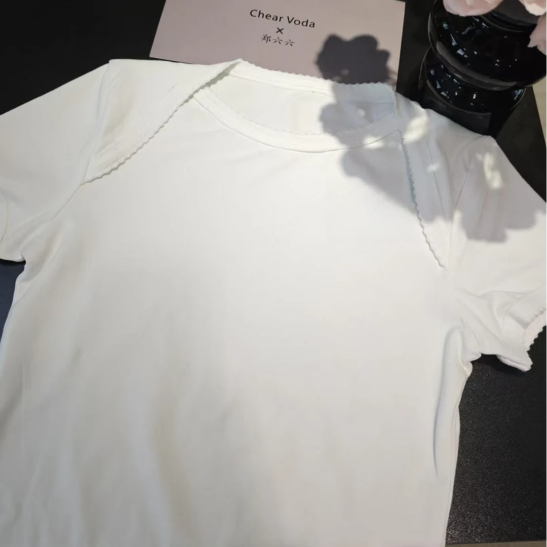 时尚百搭花边针织短袖INS风上衣5161