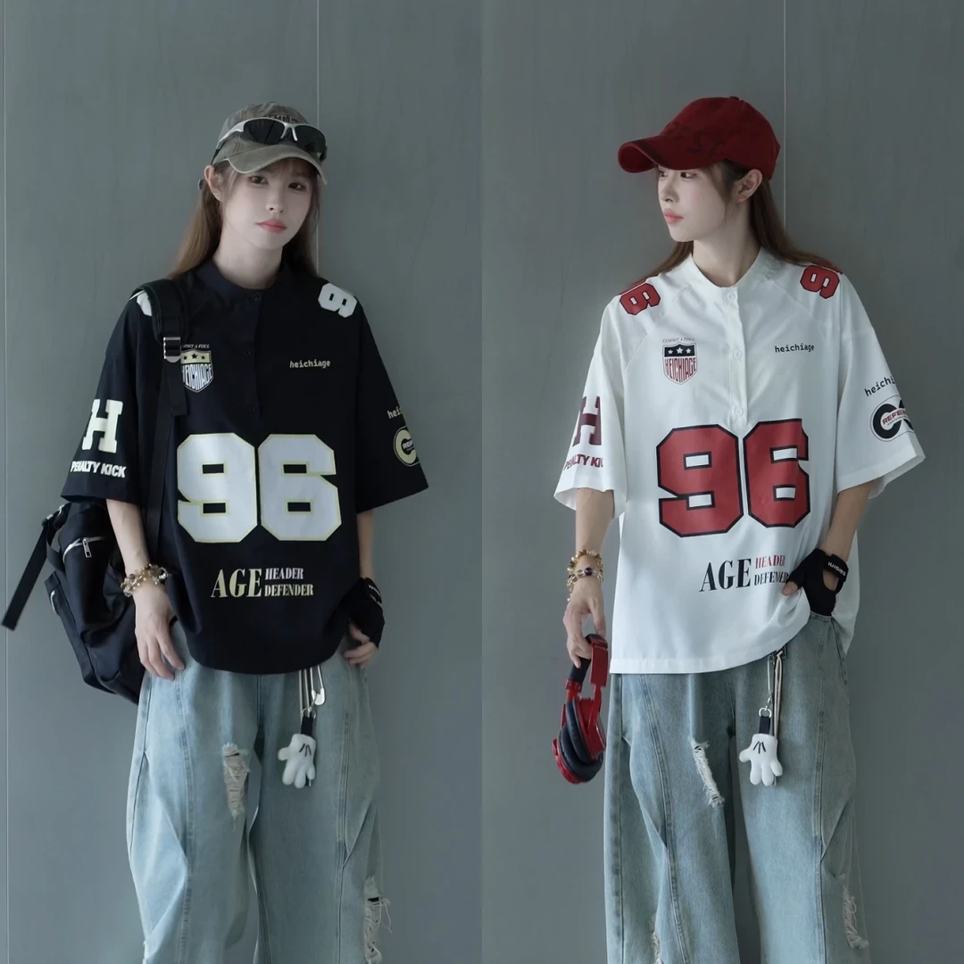 情侣学生ins时尚短袖T恤夏季新款宽松百搭机车风休闲半袖数字透气