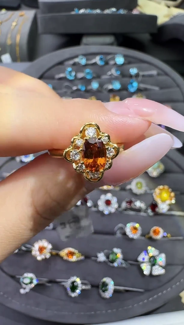 银S925镶嵌戒指石榴石（芬达石）1.0ct【七天鉴赏期】