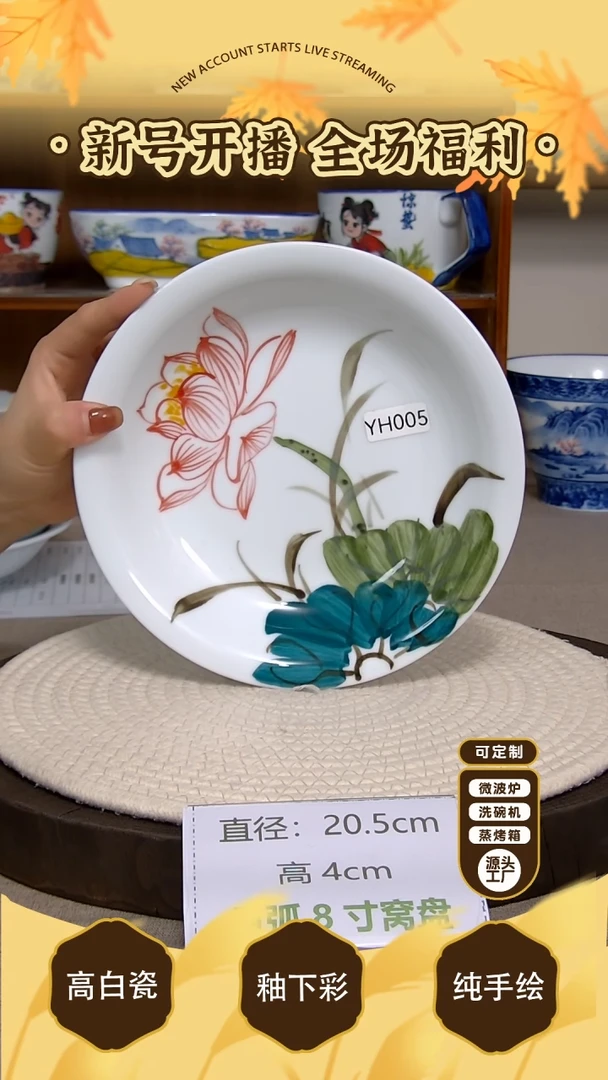 盘景德镇手绘釉下彩陶瓷餐具