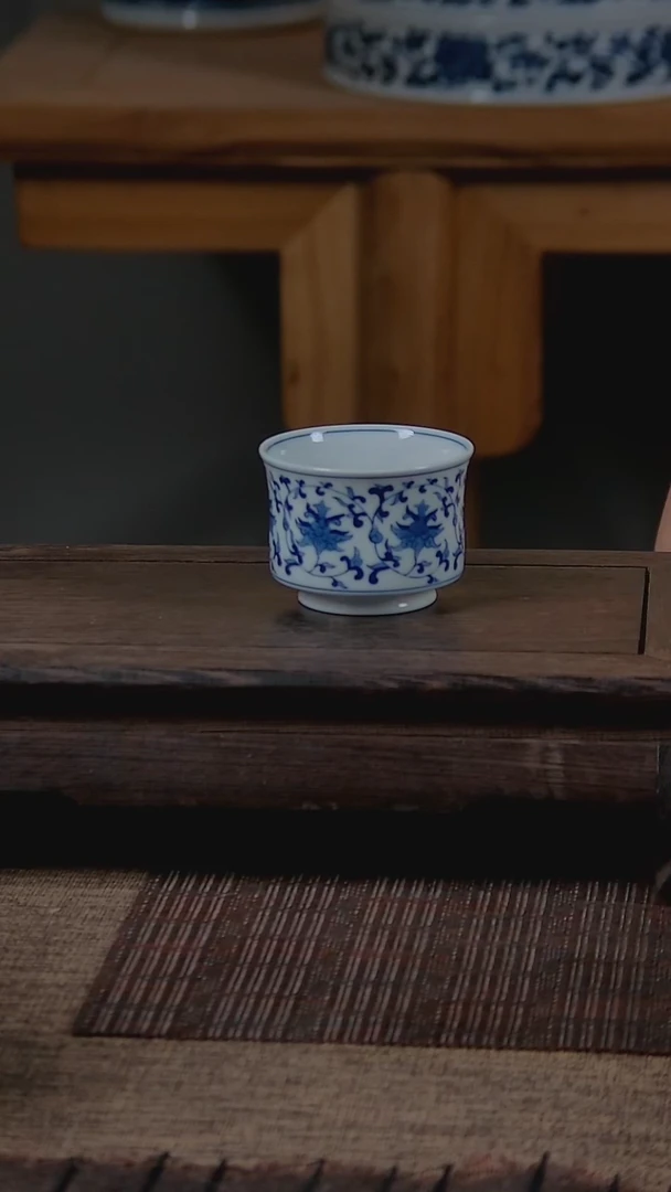 杯折葵非器手工手绘缠枝莲马蹄杯