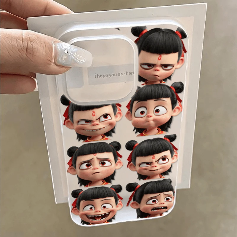 卡通哪吒表情包适用苹果16PRO花样手机壳iPhone15新年14/13软透明