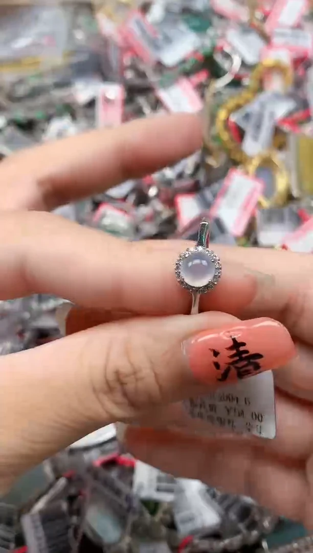 银S925镶嵌戒指翡翠天然A货缅甸翡翠