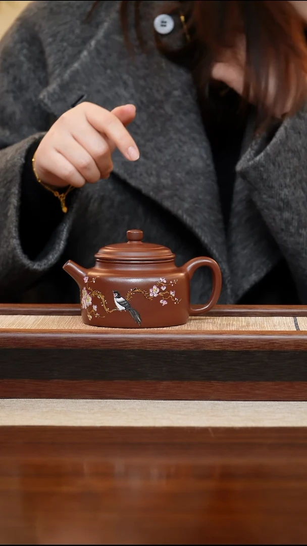 紫泥点彩德钟200cc宜兴手工紫砂壶
