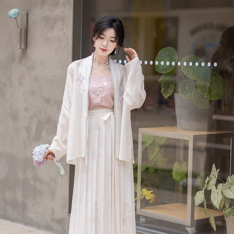 池夏7周年店庆【游园惊梦:桃桃白茶】宋制短衫褶裙原创改良汉服女