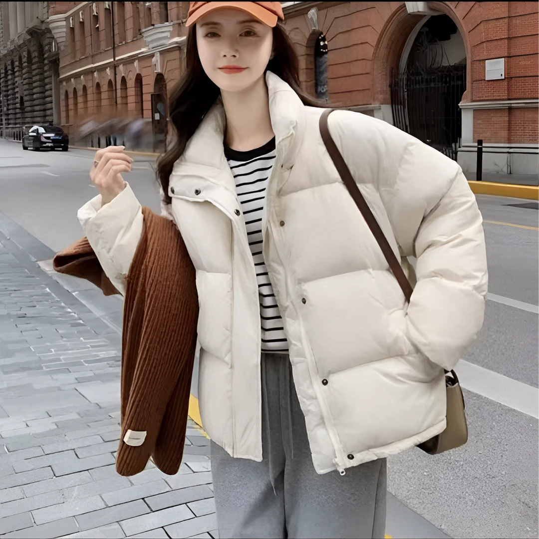 2025新款时尚百搭女款小面包羽绒服外套短款休闲立领