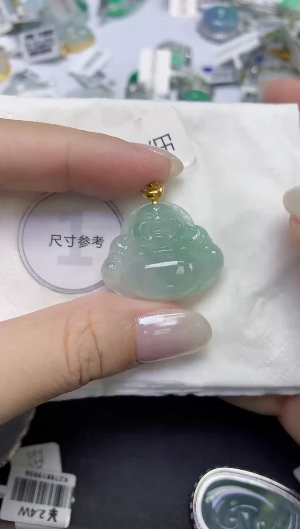 颈饰18K金镶嵌翡翠天然缅甸翡翠A货百元以上9元证书费自理