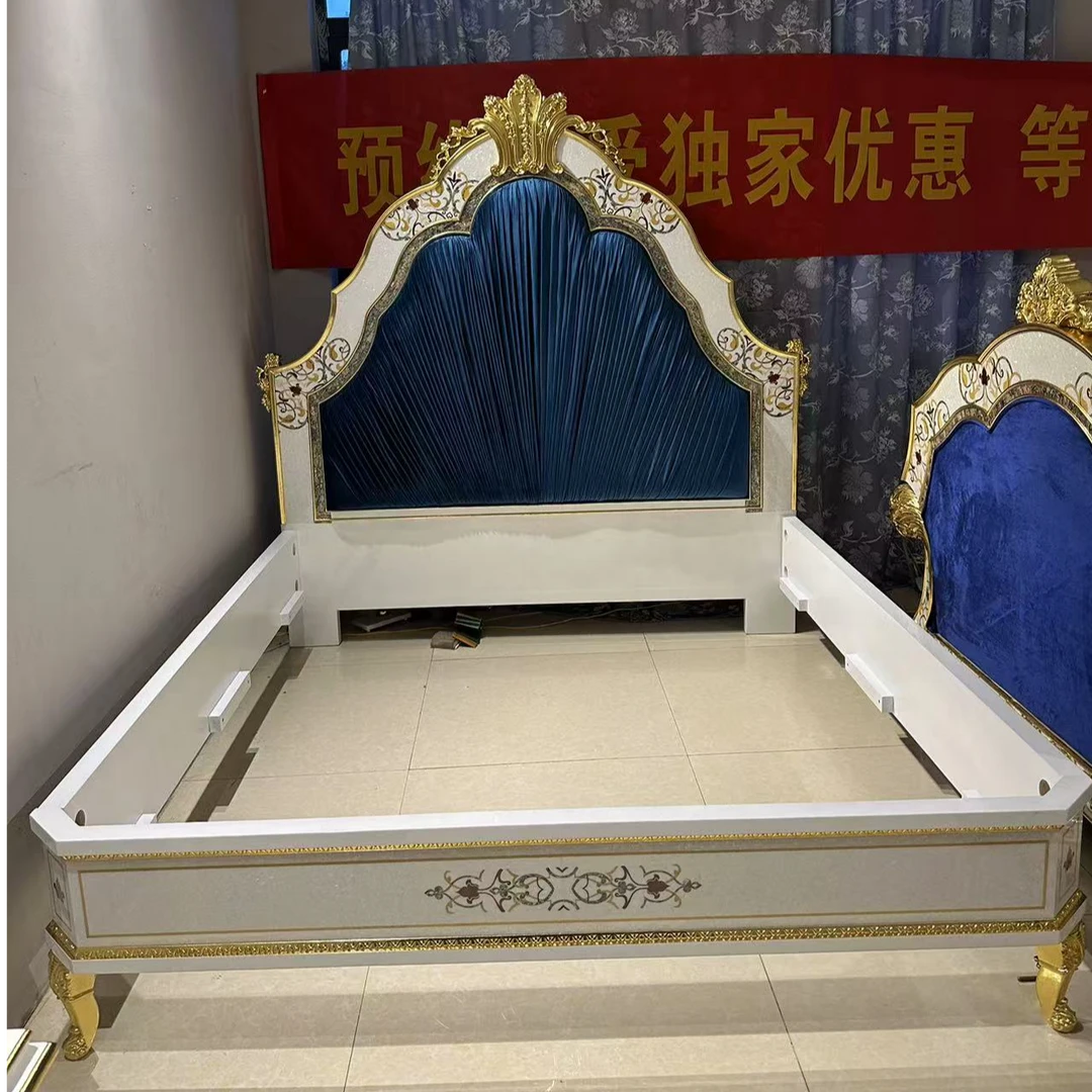 法式实木床金箔工艺木皮拼花贝壳镶嵌布艺软包双人床