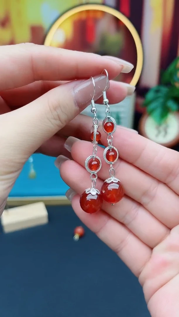 玛瑙/玉髓耳饰银S925镶嵌903000