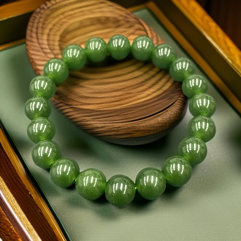 和田玉 菠菜绿国风10mm精品手串