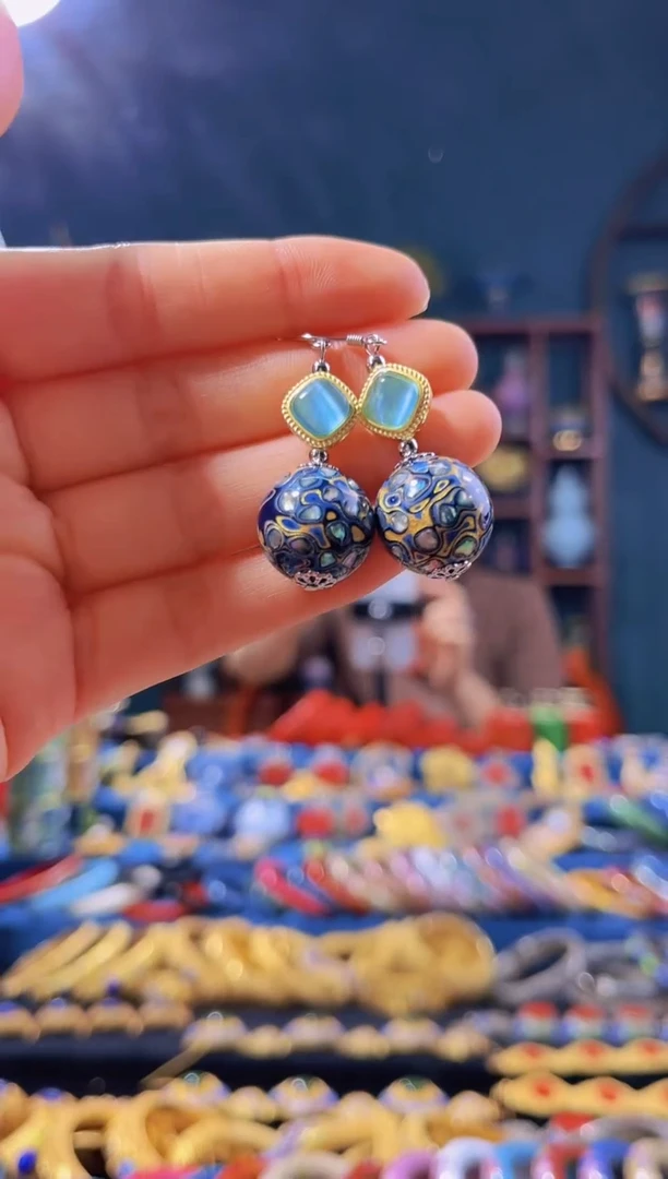 【闪购商品】非遗技艺 犀皮漆耳环 蓝