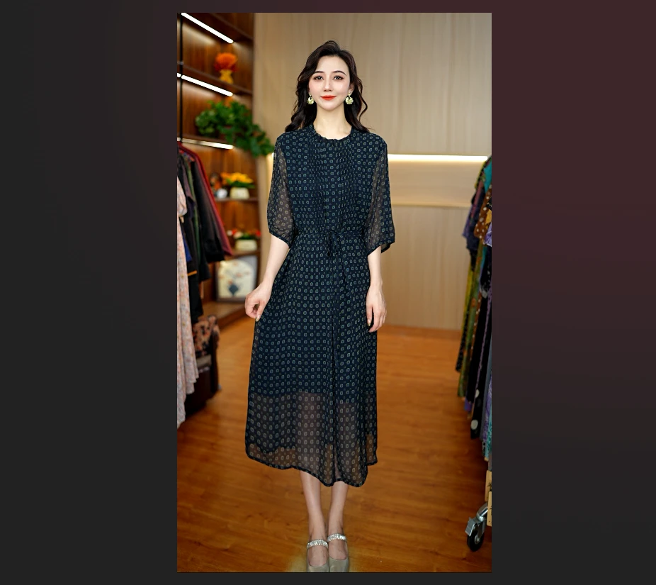 4077-18万花格）新款女士连衣裙