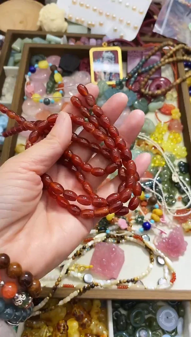 合金玛瑙/玉髓珠宝半成品红玛瑙 米珠6*9MM