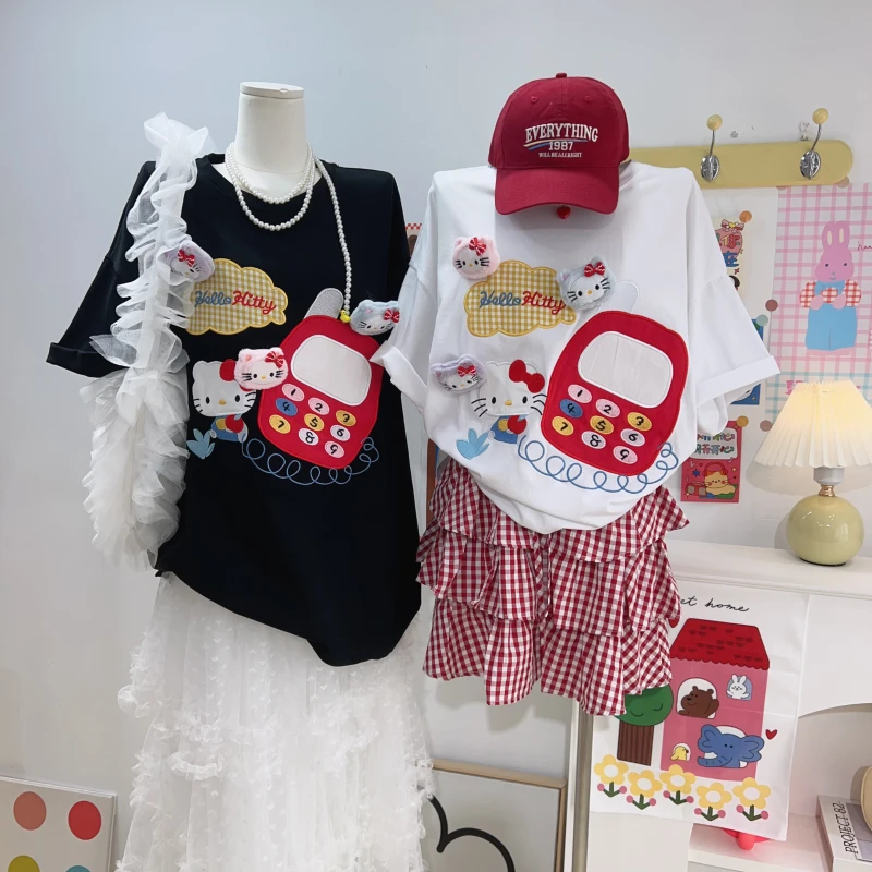 【钱呼呼】“电话喵喵”重工卡通贴布设计宽松大版型T恤立体公仔设计