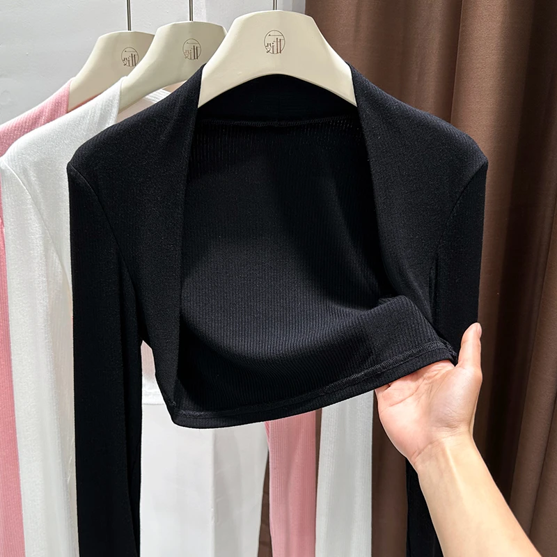 设计感黑色坑条毛针织衫防晒长袖披肩吊带裙外搭简约开衫修身罩衫