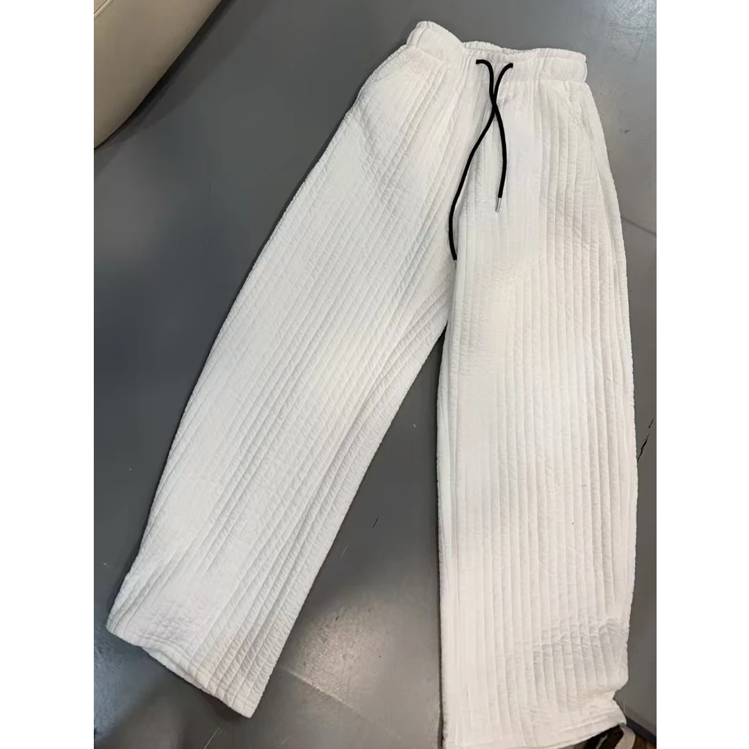 【文乐乐】秋冬新款洋气百搭时尚潮流坑条松紧腰休闲裤1861