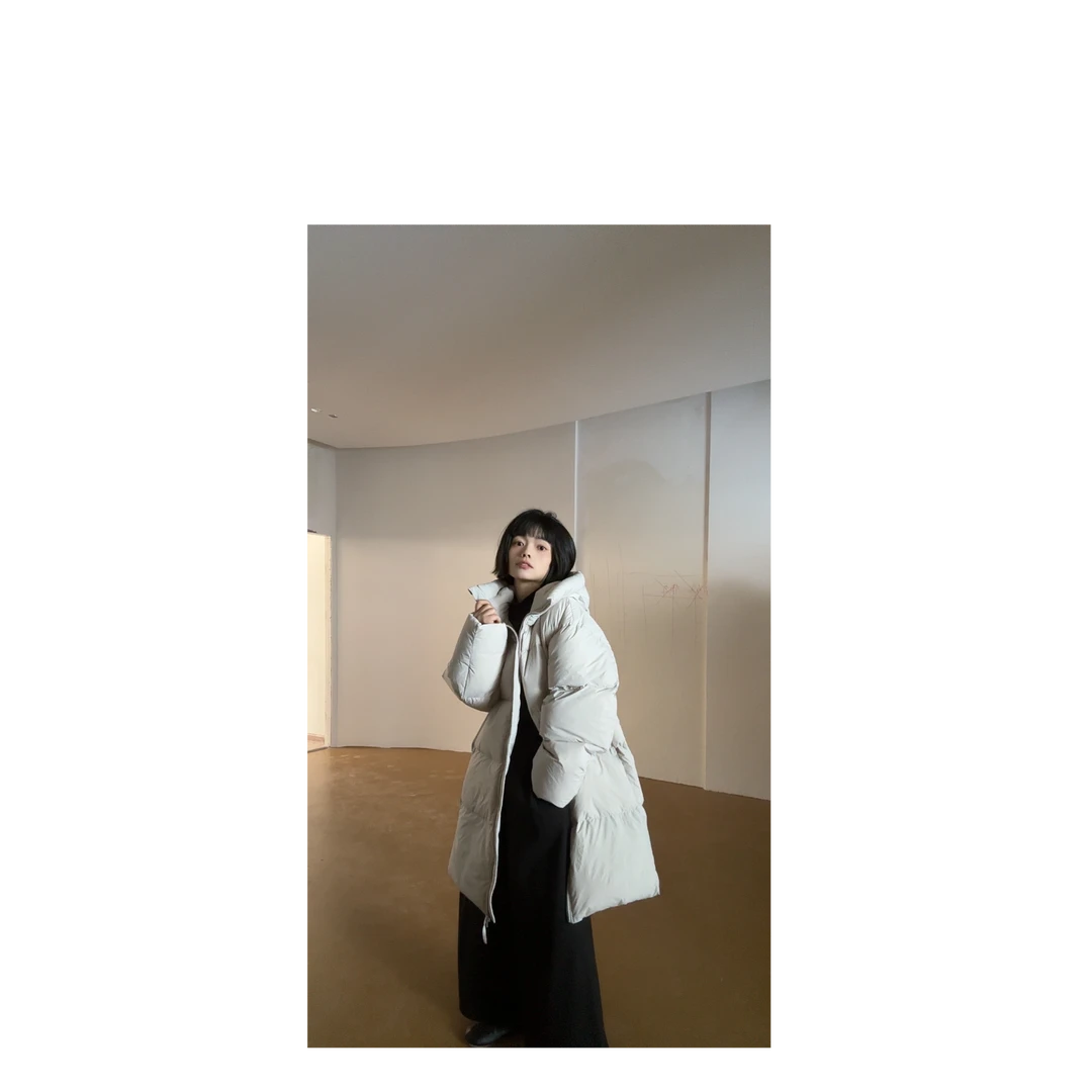 【去北方羽绒服】冬季氛围ins蓬松连帽羽绒服外套高级灰色羽绒服