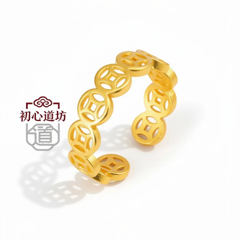 合金戒指 铜合金镂空招财铜钱转运戒指 轻奢小众情侣对戒