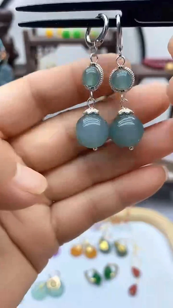 石英质玉银S925镶嵌耳饰62