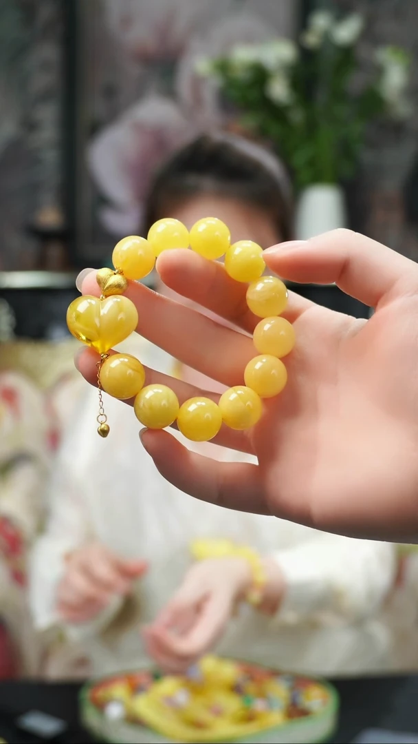 手串琥珀18K金镶嵌嘉*手串