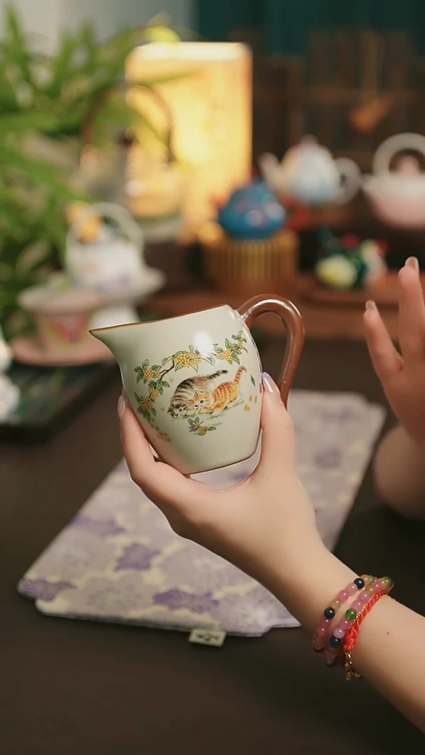 闪购陶瓷茶具  喜乐桂花猫  公道杯