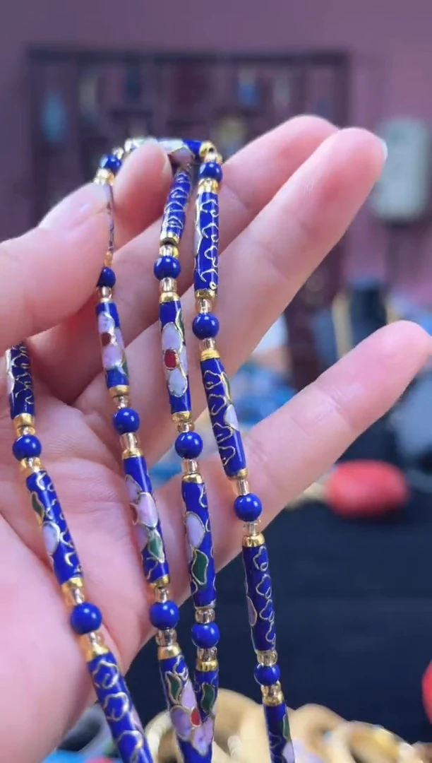 非遗 景泰蓝项链 竹节 宝蓝