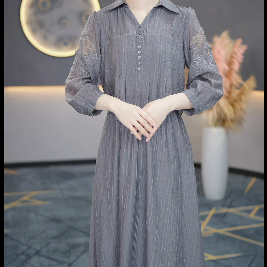 新款假两件女装连衣裙灰色拼接气质连衣裙女春秋时尚美体