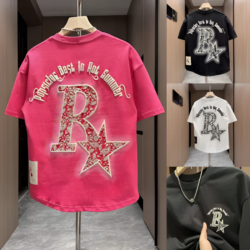 2025夏季新款燕尾上衣民族风印花时尚潮流风百搭纯棉短袖t恤男士