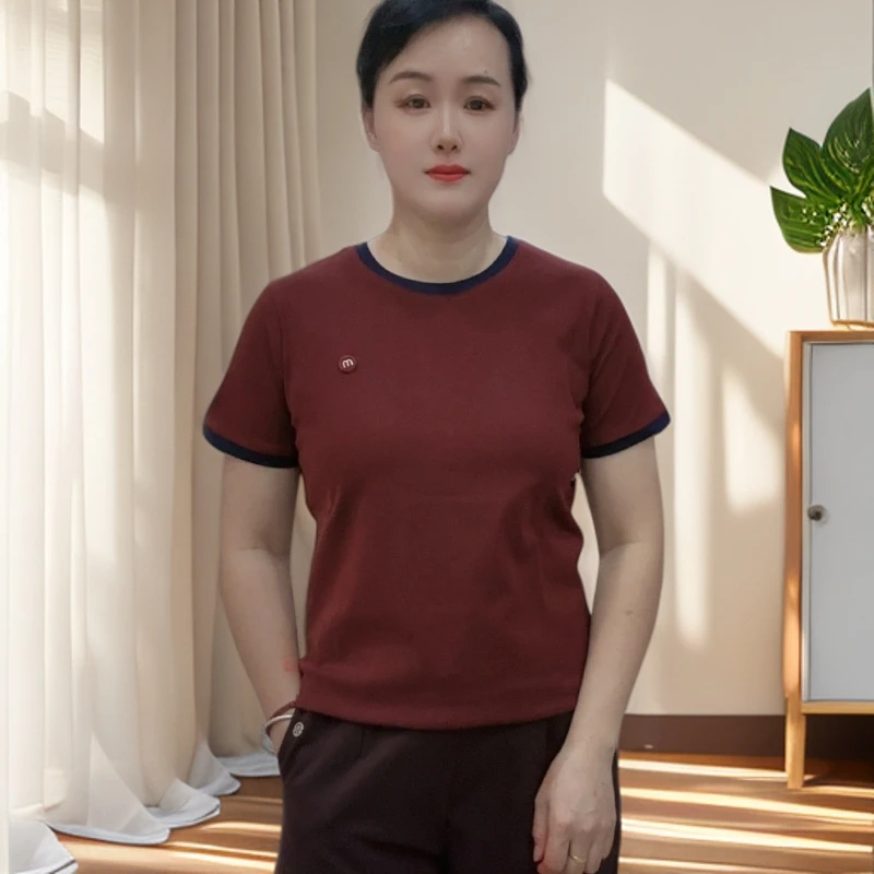 8636秋季新款短袖杂志风圆领T恤打底衫港风老钱风松弛感女装贵气