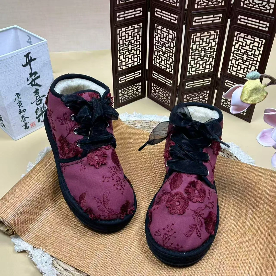 绒梦-高帮系带棉鞋  2025秋新中式千层底布鞋百搭舒适手工布鞋