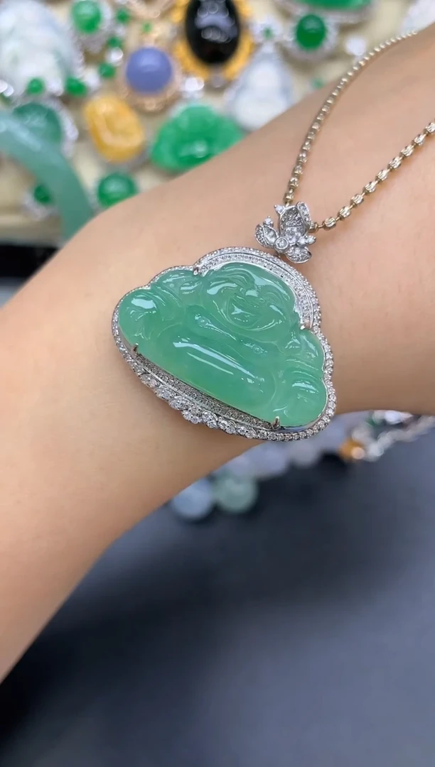 翡翠18K金镶嵌颈饰448-中国好珍宝