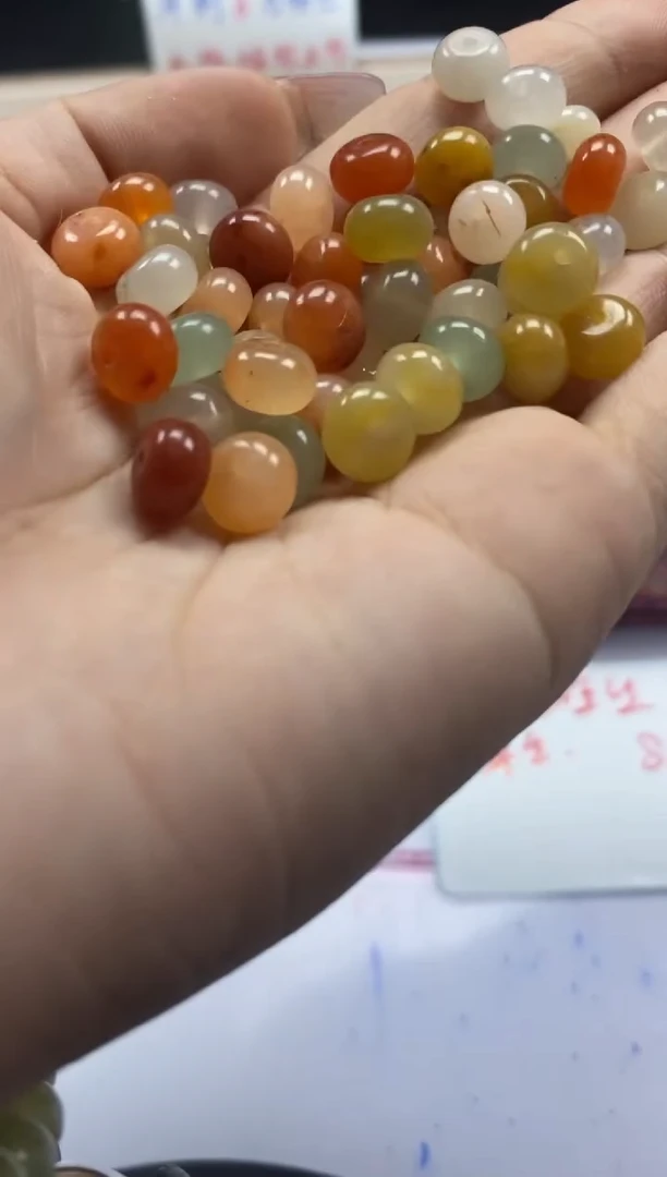 【闪购商品】玛瑙/玉髓颈饰未镶嵌w1203三彩金丝玉算盘8*5mm*30