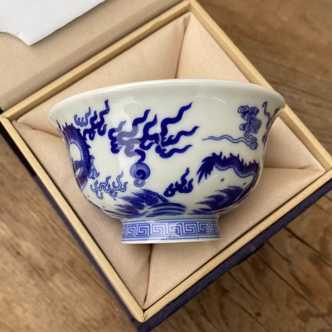 景德镇七丞堂青花瓷青花龙纹大压手杯釉下彩主人杯陶瓷复古茶杯