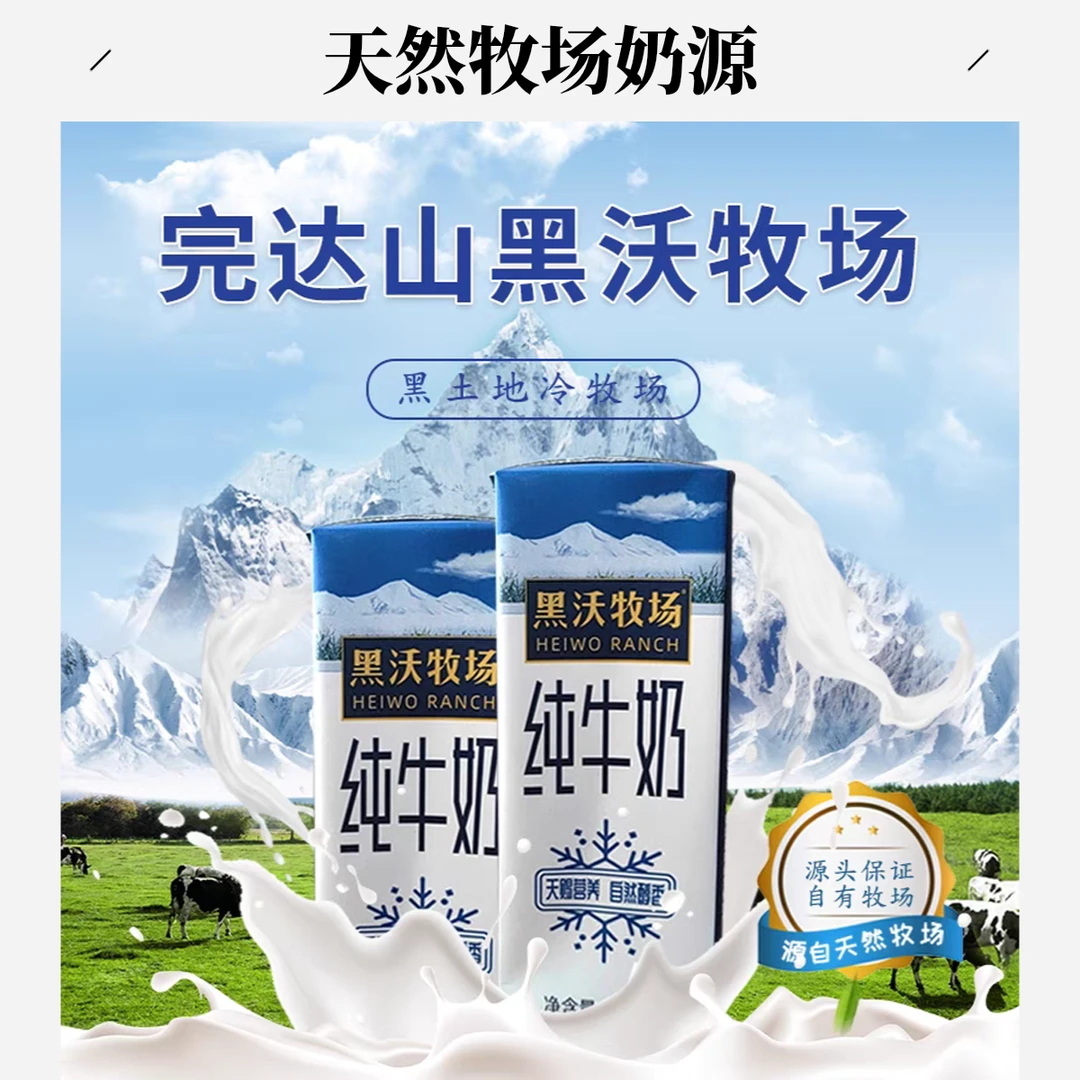 完达山黑沃牧场纯牛奶250ml*12盒儿童学生成人中老年营养早餐