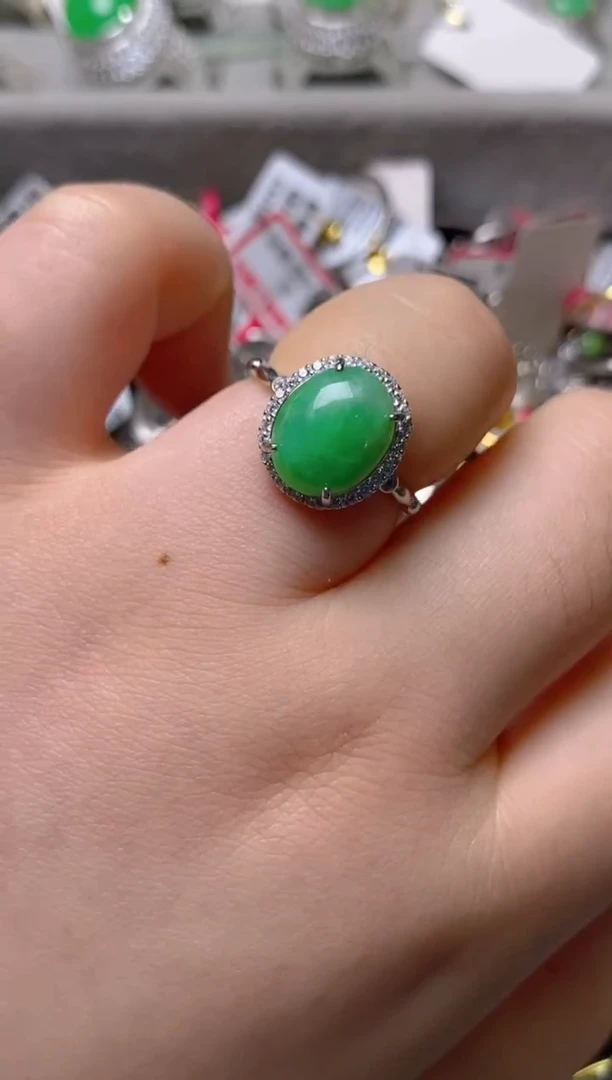 银S925镶嵌戒指翡翠白内无证书