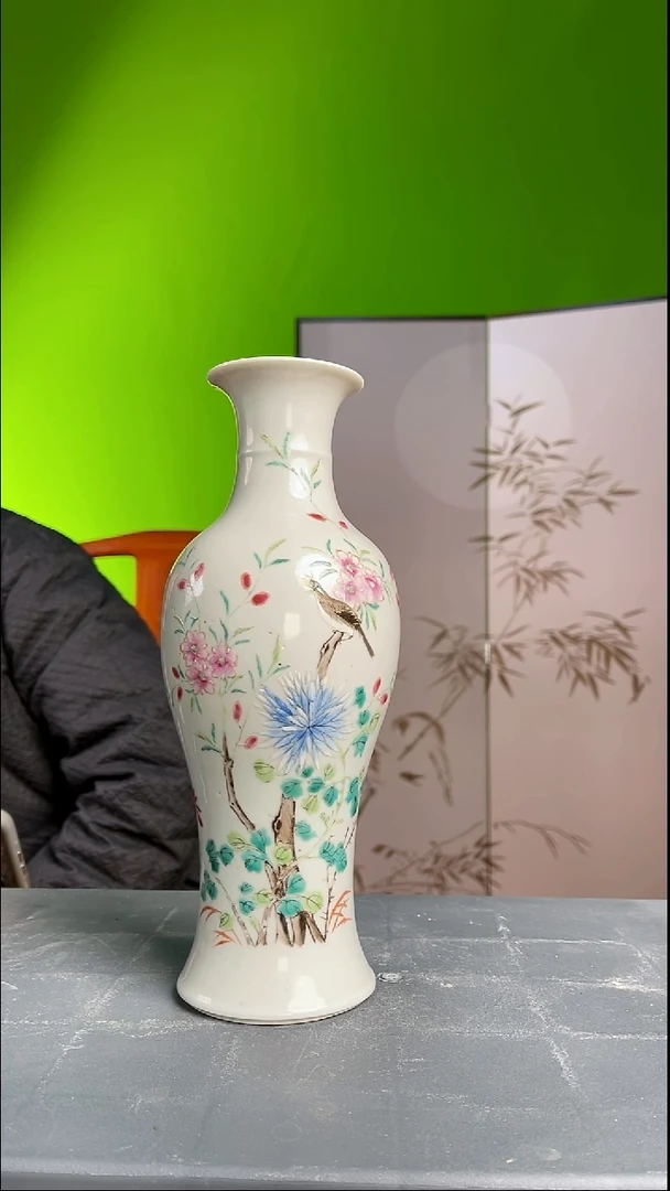 茶器阿***钓粉彩花鸟花瓶