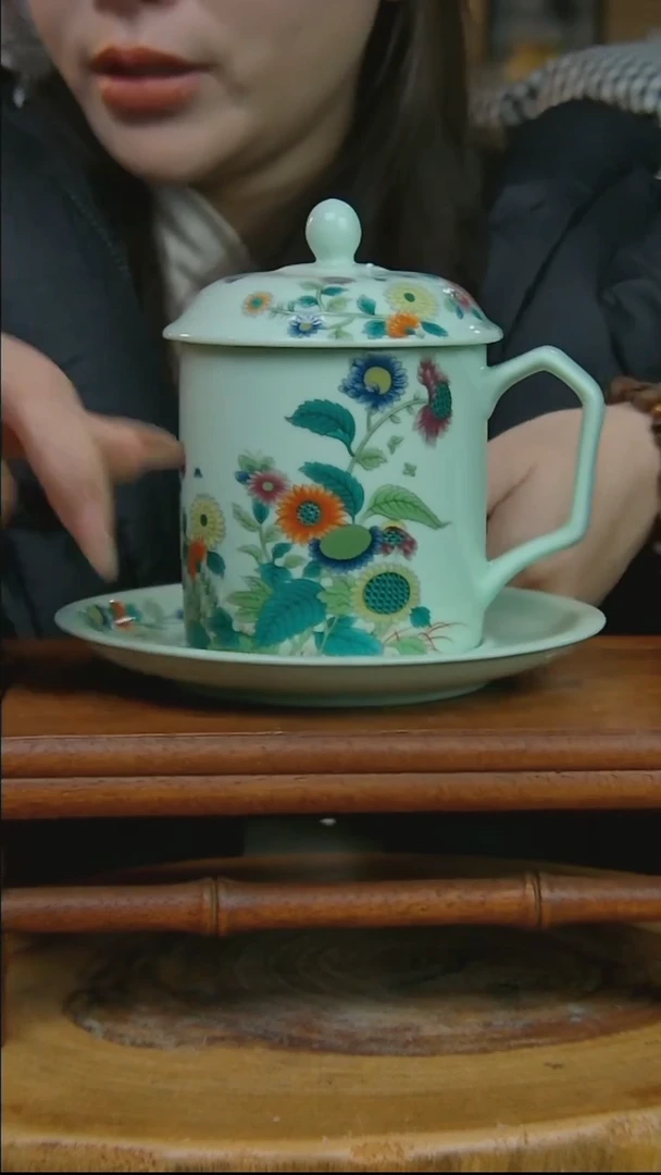 摆件陶绿稀土向日葵杯垫办公杯