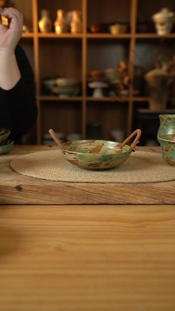 黄绿色系列的6英寸麻绳小提篮1个