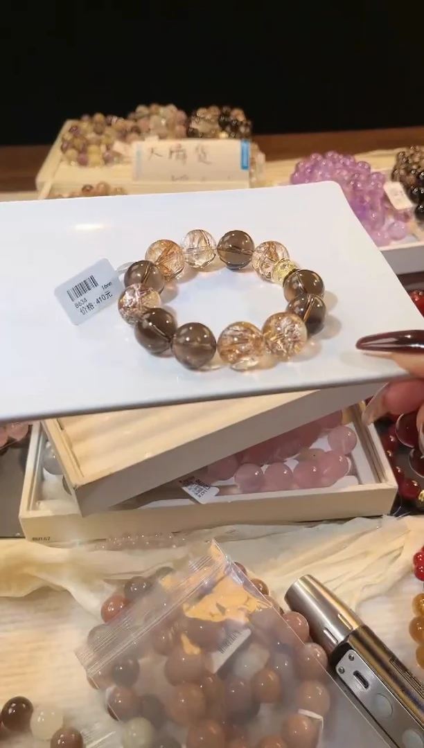 合成欧泊未镶嵌手串多样性发一琥珀鎏金16mm