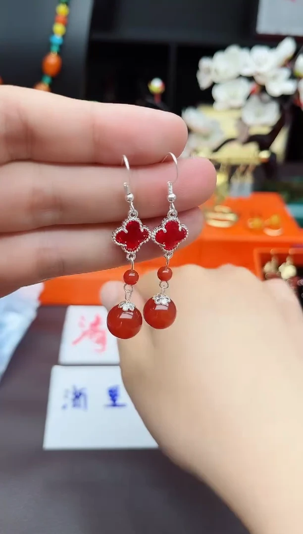 玛瑙/玉髓耳饰银S925镶嵌233000