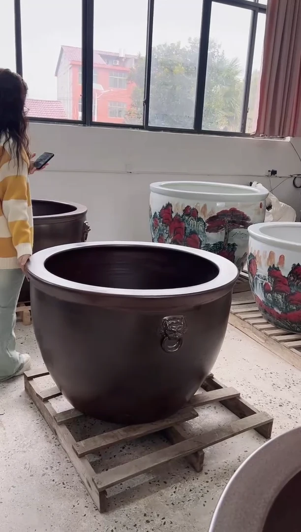 【闪购商品】缸一对古铜狮耳门海大缸