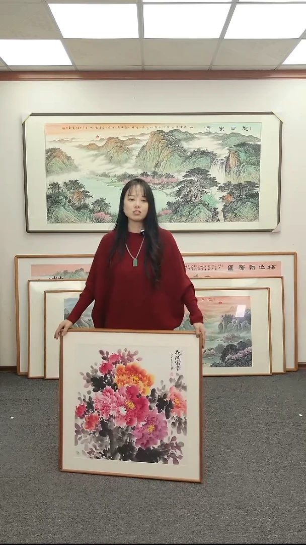 国画手绘80*80花开富贵带框