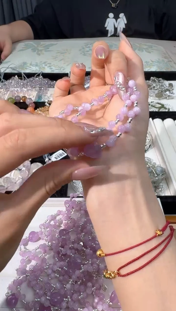 水晶手链银S925镶嵌Y038紫锂爱心设计款