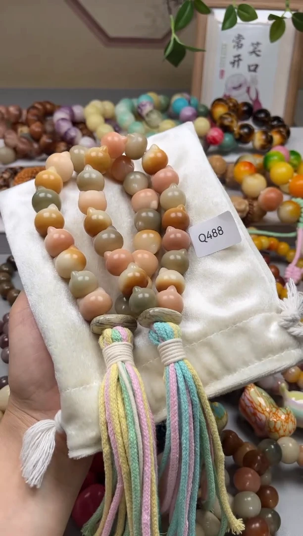 白玉菩提手串Q488猫头手持18+mm一串通货随机