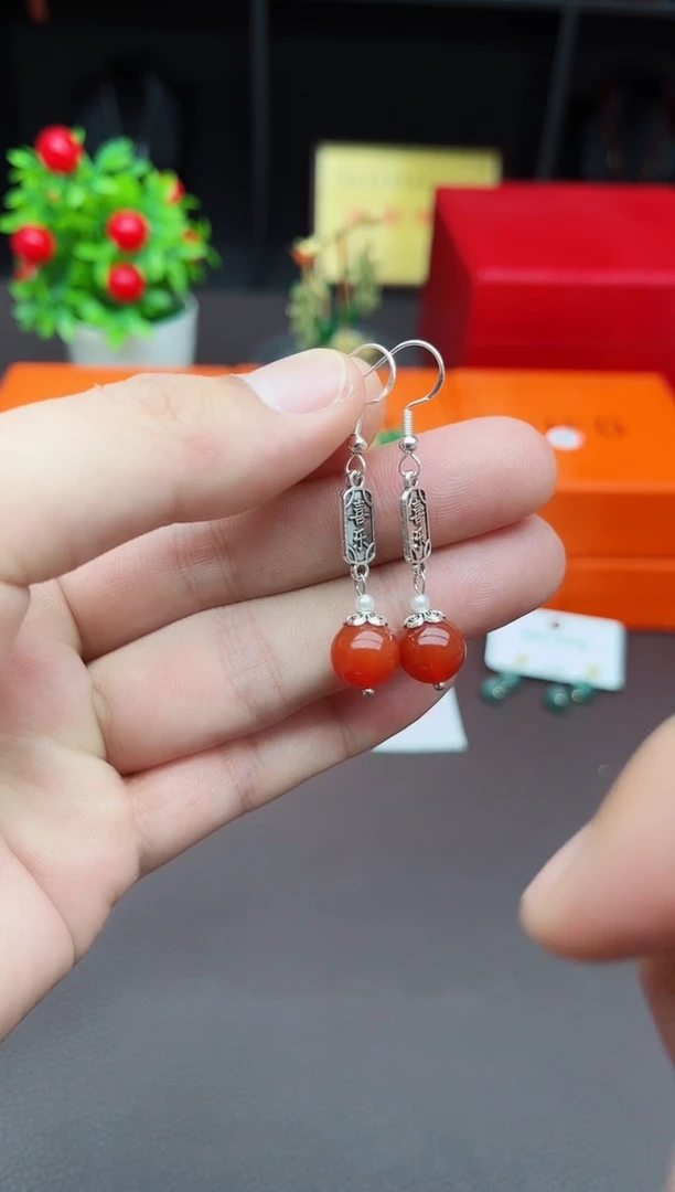 【闪购商品】南红玛瑙耳饰银S925镶嵌730000